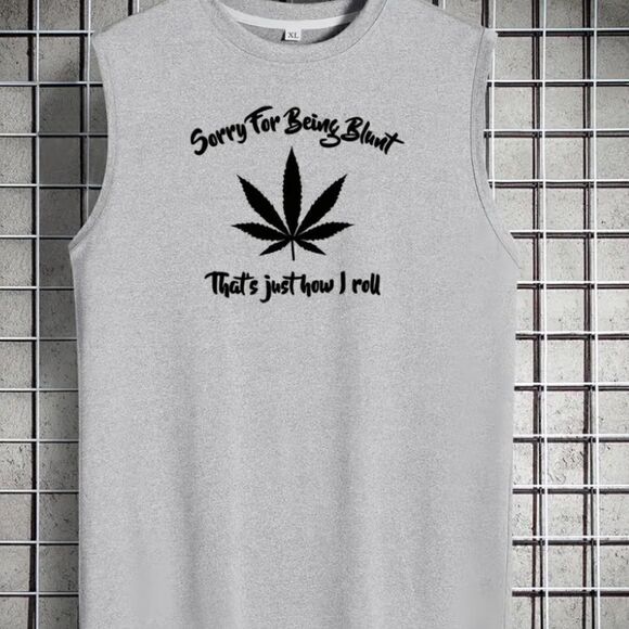 NEW! Gray Men's Pot Leaf Sleeveless Muscle Shirt Tank Top Weed Doobie Trendy - Picture 1 of 4
